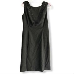 Antonio Melani Gray Beaded Jewel Sheath Dress Open V Back